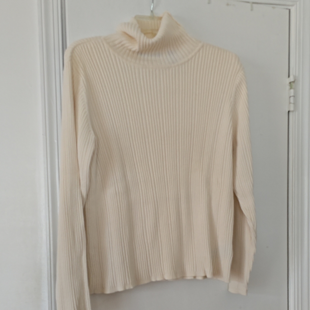 Cream Ribbed Turtleneck Sweater